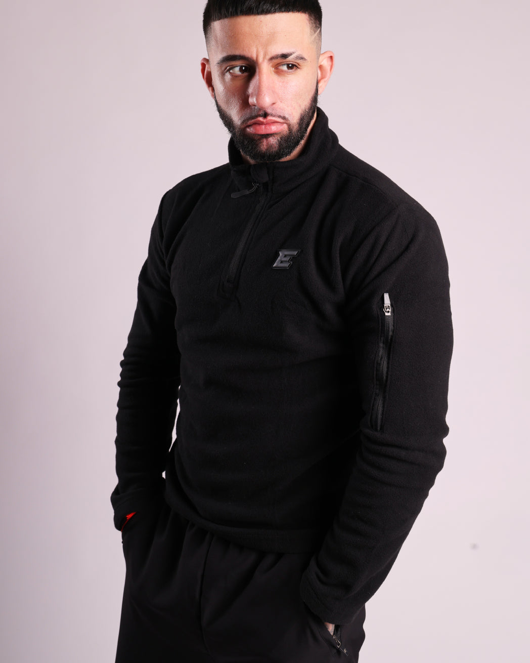 Mens Black Peak Fleece 1/4 Zip Top worn by male model