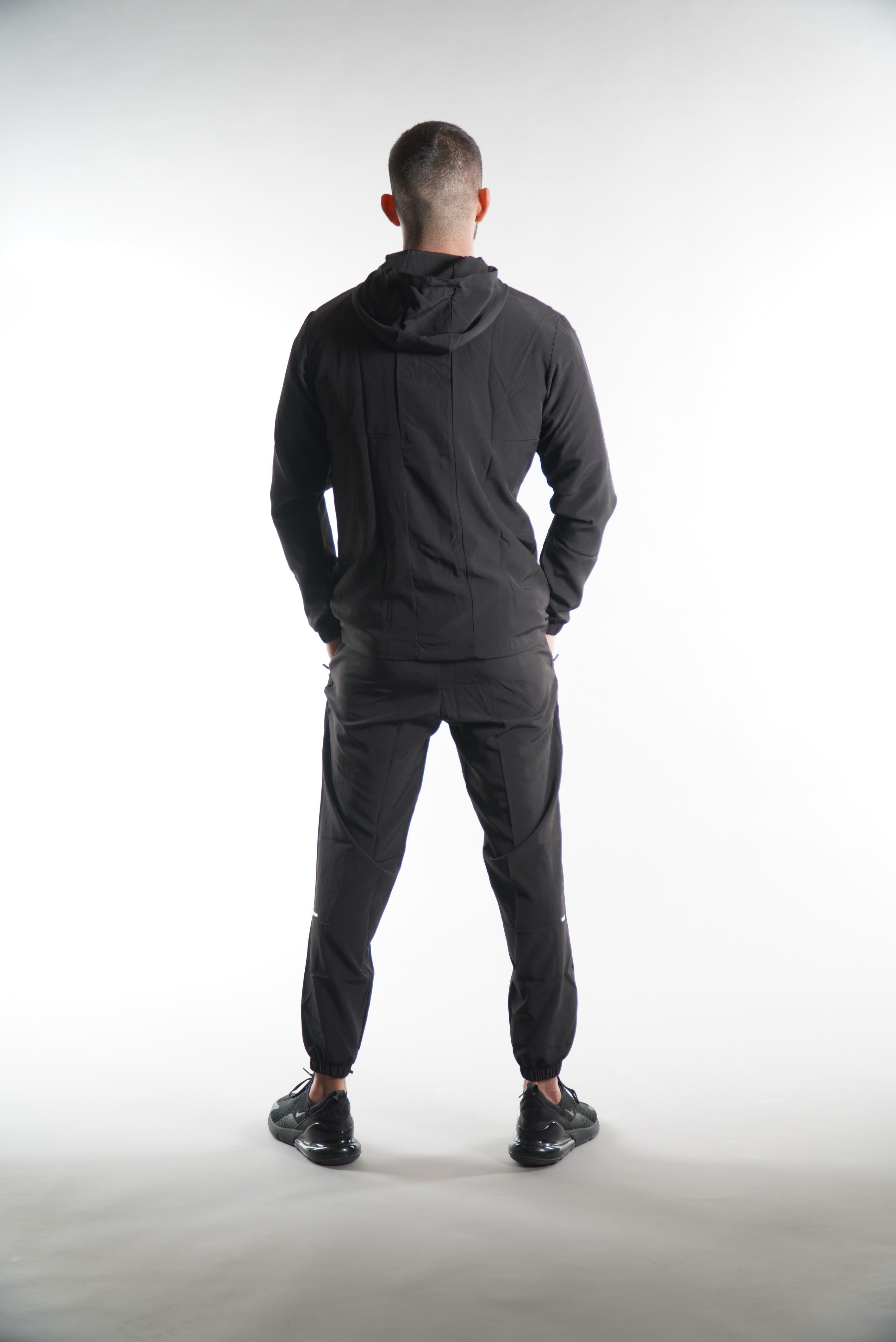 Elegante's Black Hooded Tracksuit Jacket, activewear for men, sportswear clothing