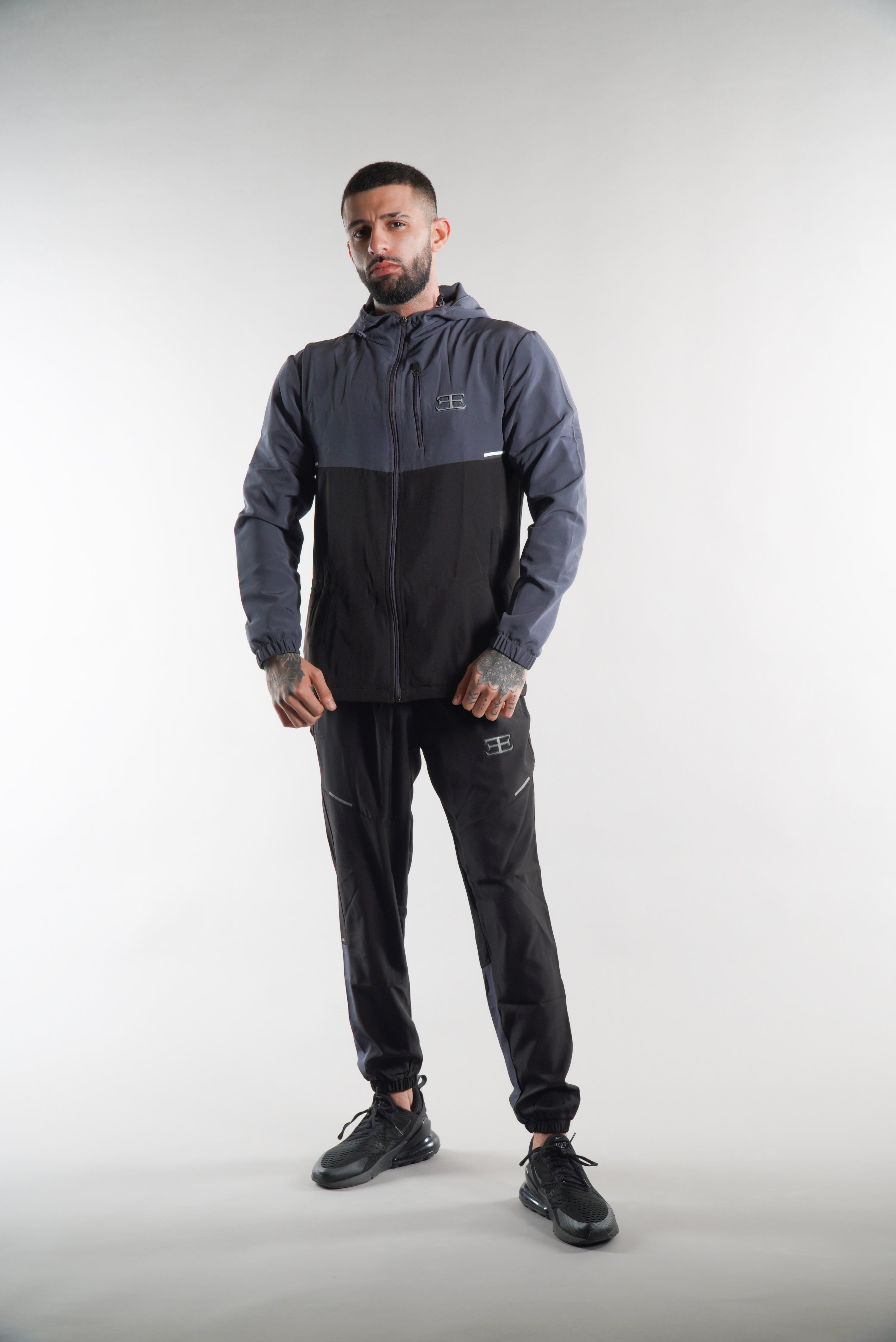 Men's Elegante Black and Grey Joggers Black steel grey joggers with tracksuit set, sportswear, activewear, gym wear