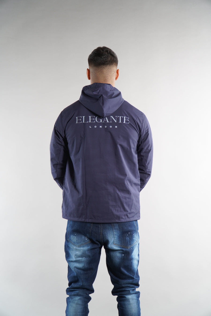 Men's Elegante Navy Tracksuit Jacket, a waterproof jacket, stylish sportswear, designer streetwear, windbreaker for men