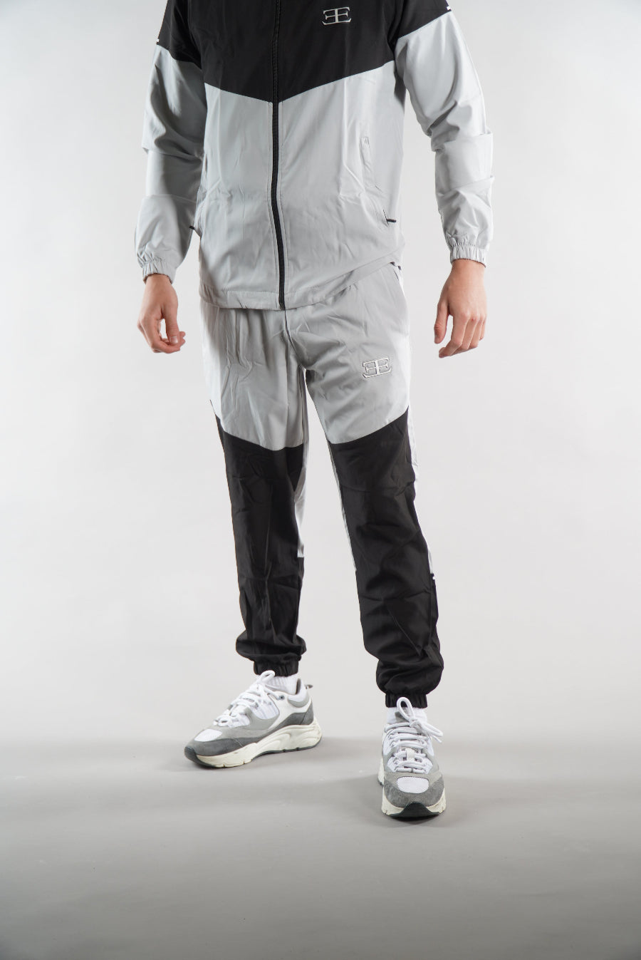 man wearing Black Grey Joggers and jacket - Tracksuit set