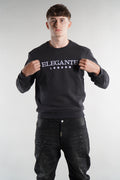 man wearing black jumper, with Elegante logo on the chest, designer sweatshirts, mens clothing